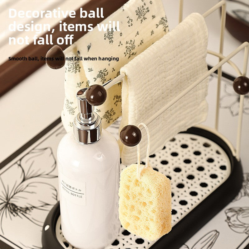 Vintage-Style Kitchen Cloth Rack Countertop Sink Dishwashing Sponge Draining Rack Multifunctional Storage Rack Towel Organizer