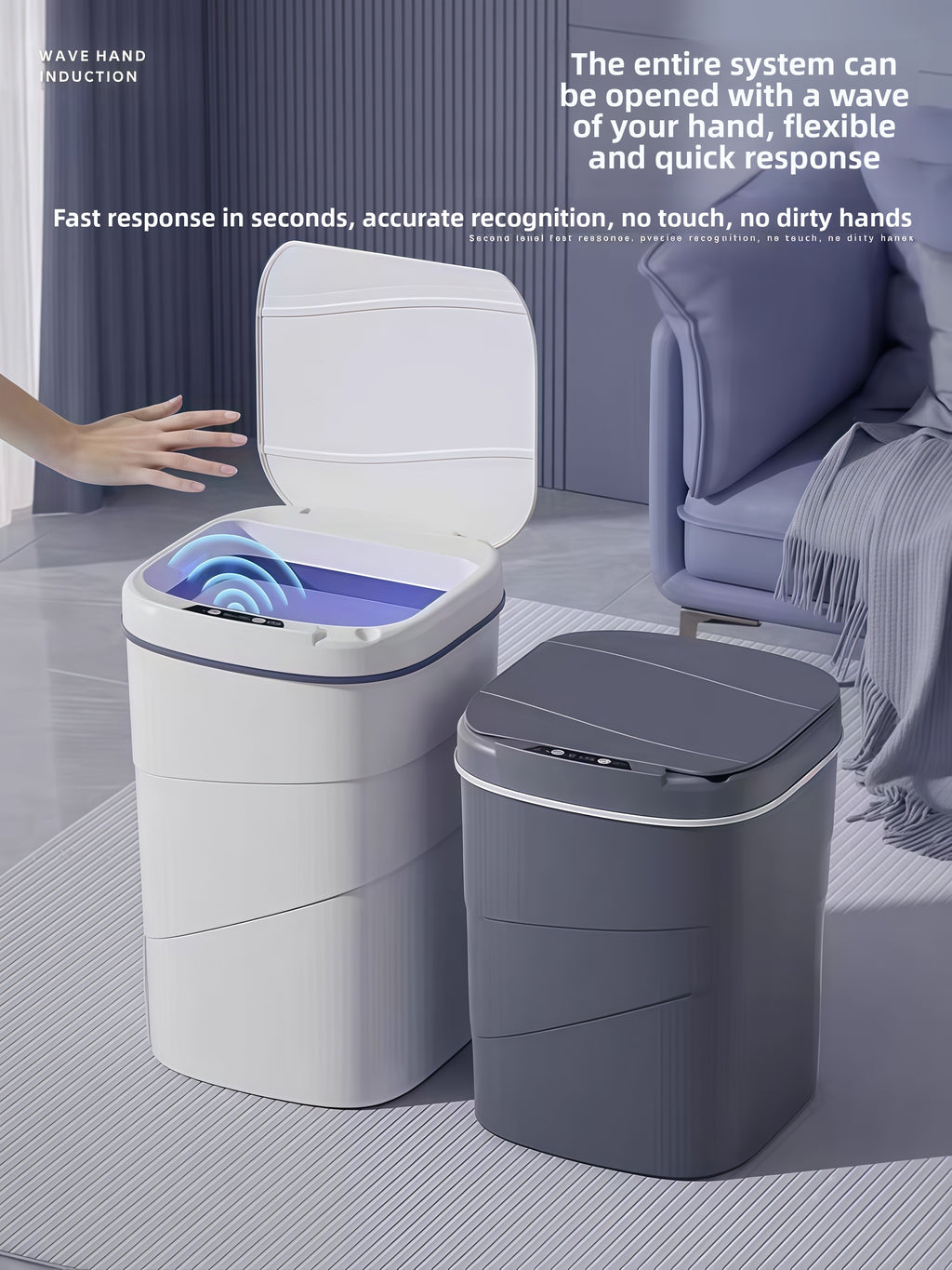 Smart Sensor Trash Can Automatic Lid Large Capacity Kitchen Bathroom