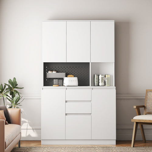 74 Inch Kitchen Storage Cabinet With Charging Station, Freestanding Buffet Cabinet With Drawer Sideboard, Modern Kitchen Storage Cabinet With Microwave Rack, Suitable For Kitchen, Living Room, Dining