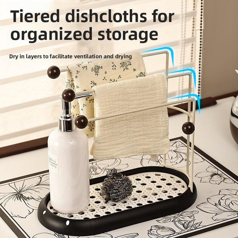 Vintage-Style Kitchen Cloth Rack Countertop Sink Dishwashing Sponge Draining Rack Multifunctional Storage Rack Towel Organizer