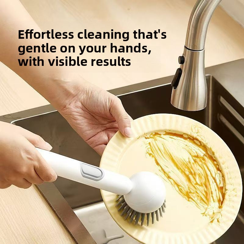 Rotatable Kitchen Pot Brush with Liquid Dispenser